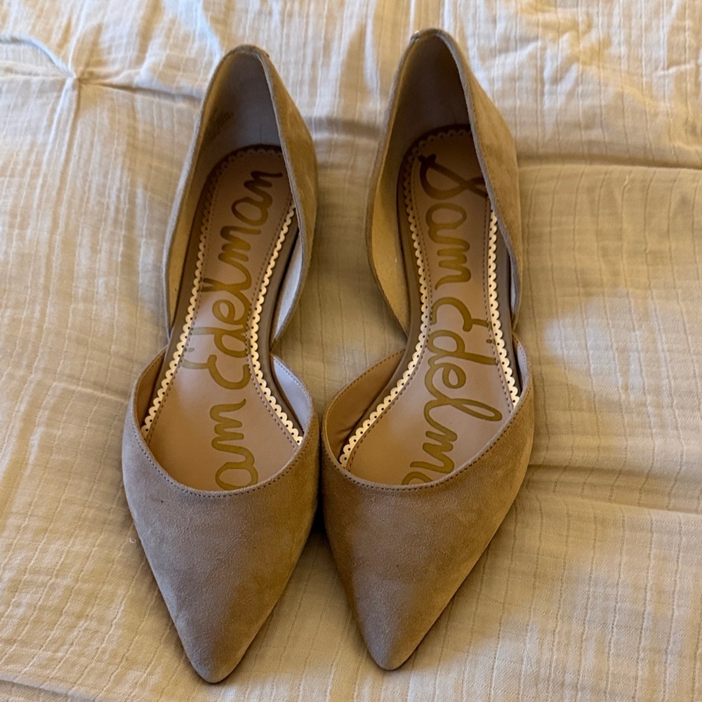 Sam Edelman Suede Pointed D'Orsay Flats in Tan